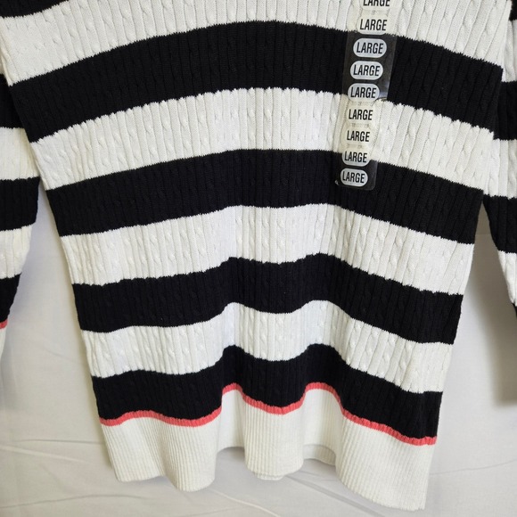 Pria Striped Cable Knit Sweater, 100% Cotton, Black/White, Size Large, NWOT - Picture 3 of 8